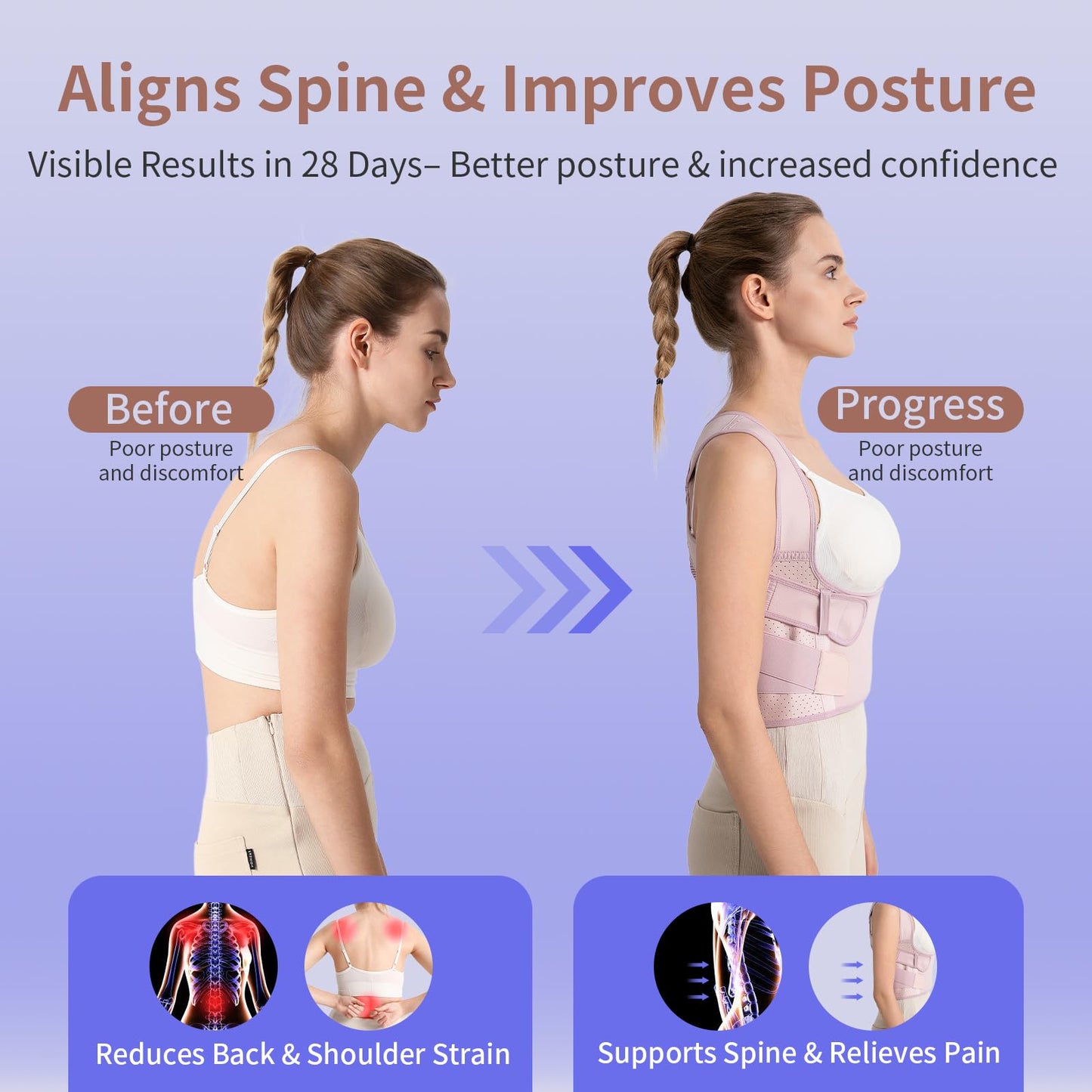 NLNYCT Posture Corrector for Women – 2-in-1 Back Brace with Shoulder Support, Adjustable Full Back Straightener for Upper & Lower Back Pain Relief, Hunchback, Scoliosis & Spine Alignment (M/L)