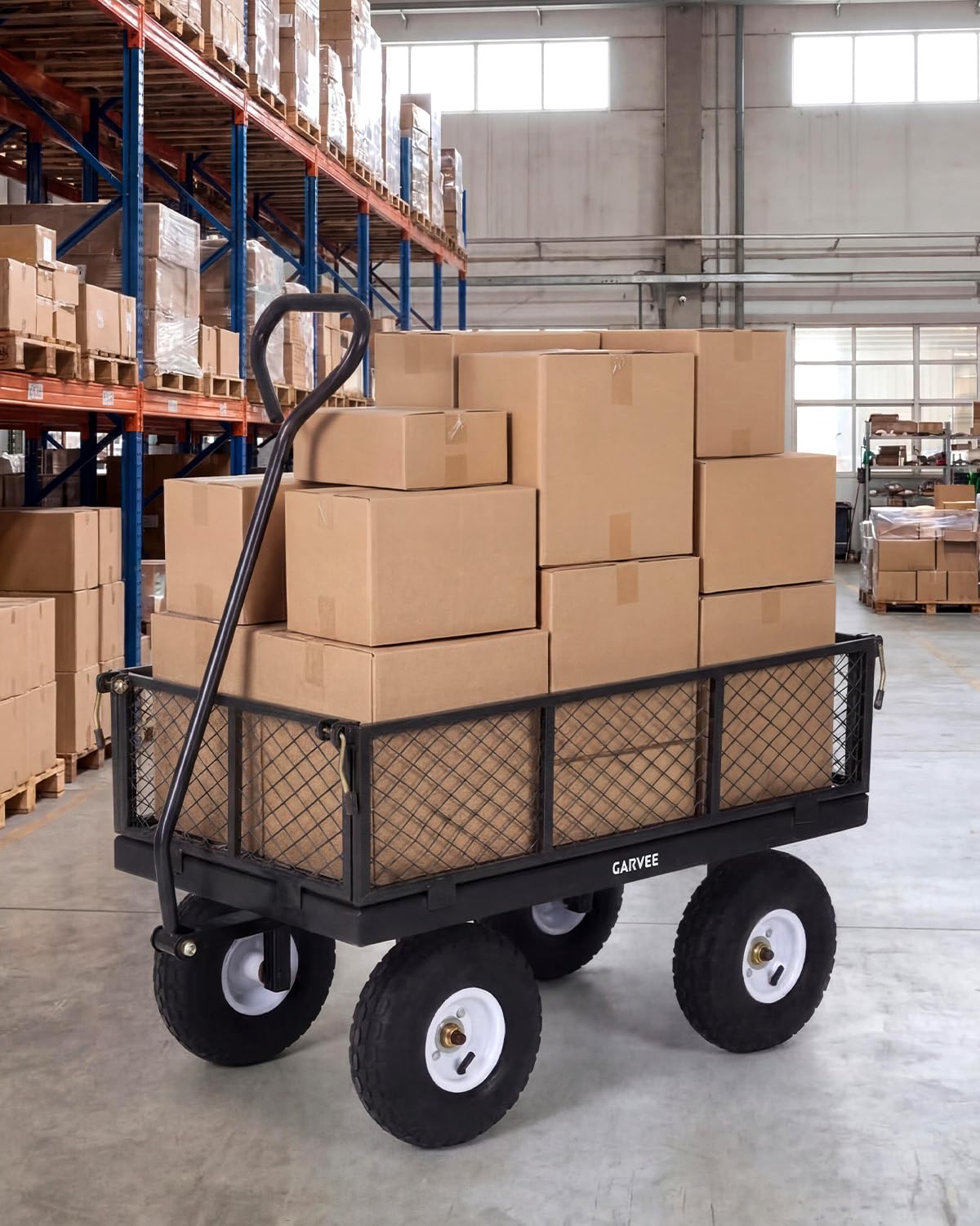 Garvee Versatile Outdoor Utility Cart - 400LBS Heavy-Duty, 10" All-Terrain Pneumatic Tires, Easy Maneuverable Lawn Cart with Removable Mesh Panels for Gardening & Landscaping，Black