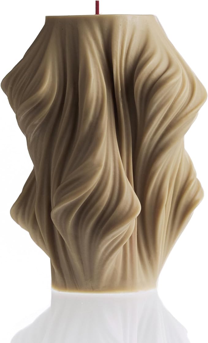 LAWA Cascading Wave Candle - Large Beautiful Handmade Pillar Scented Soy Wax Elegant Bubble Aesthetic Candle Housewarming Gift Home Room Shelf Decor Idea Olive Beige (Large)