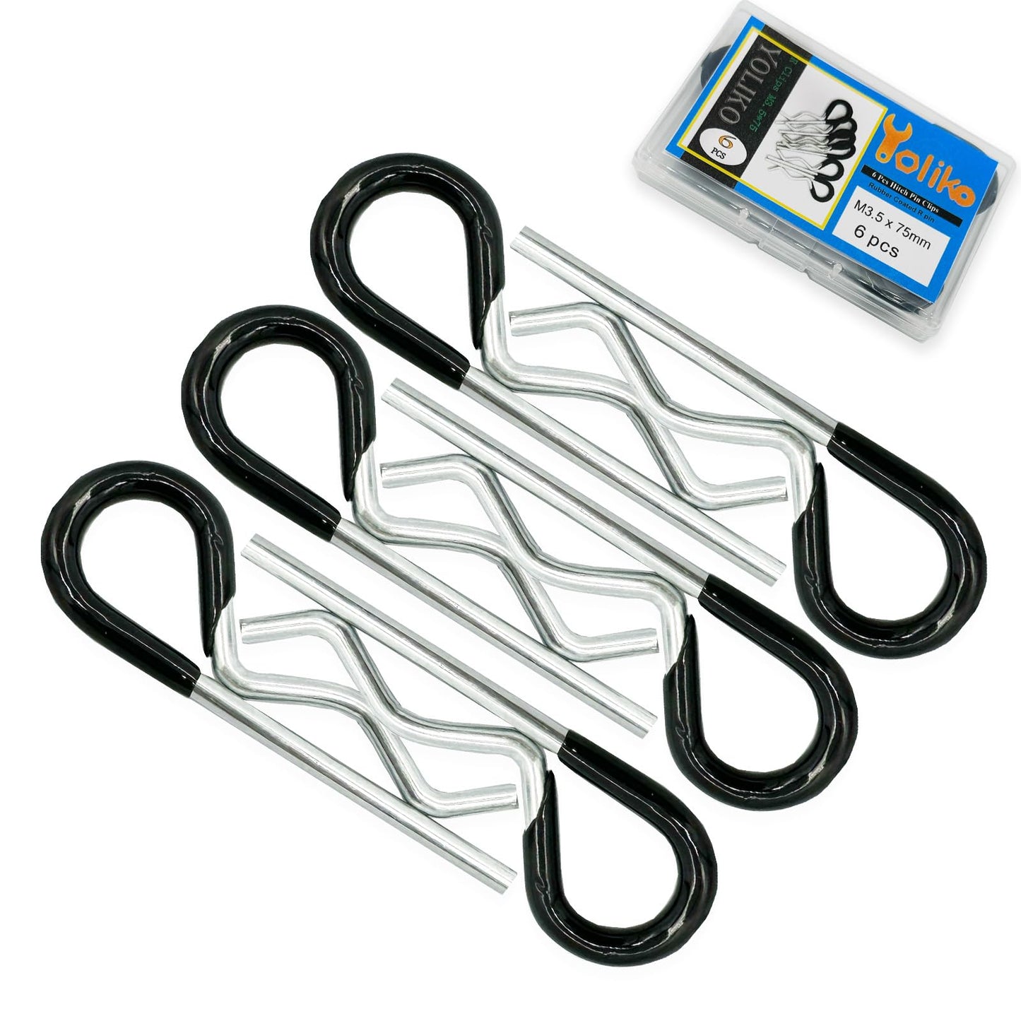 6 Pcs Heavy Duty Hitch Pins Clip R Clips Spring Retaining Wire Hair Pins Cotter Pin Strong Spring Rubber-Coated Grip R Clip for Trailer Tractors Mower Carts Truck Pin Clip M3.5x75mm Yoliko