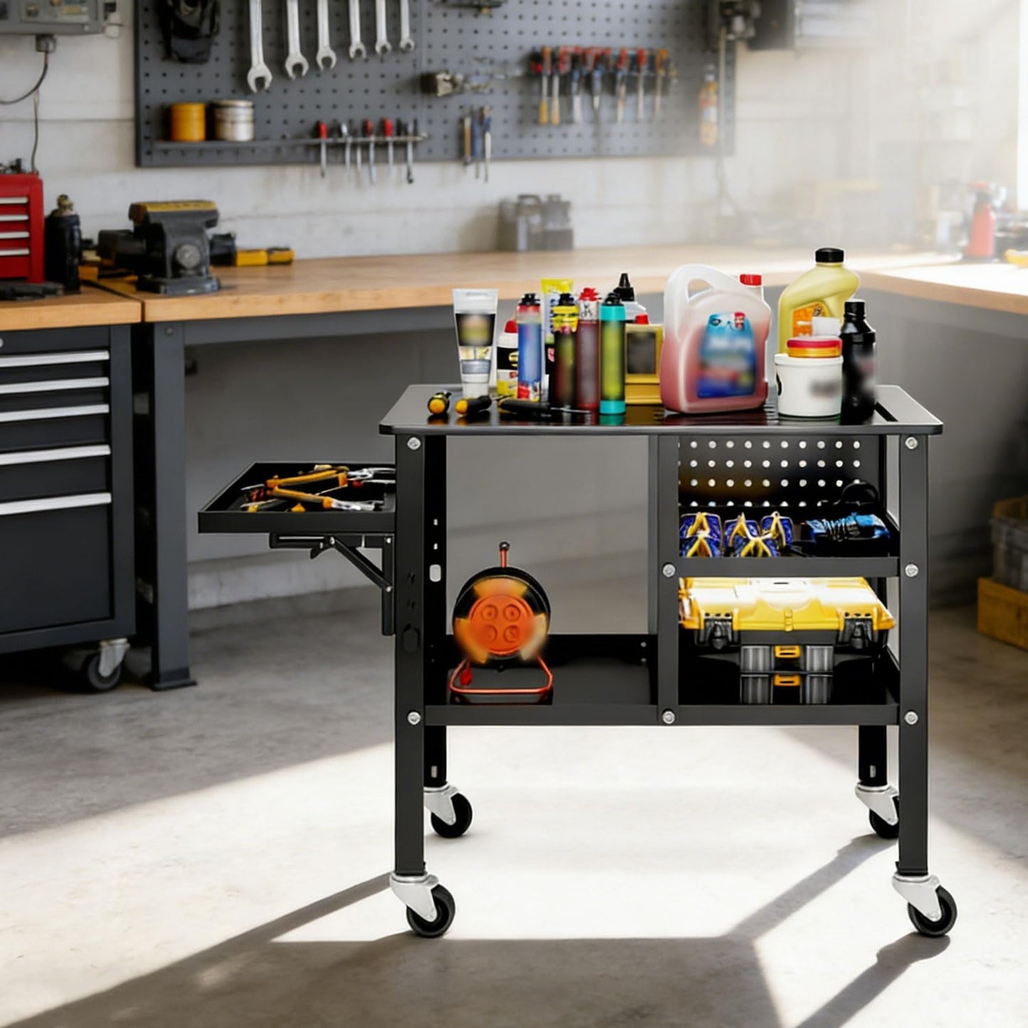 DIYTUNINGS Welding Table 1200 lbs Load Capacity Workbench, Movable Steel Workstation with Foldable Tray, 36" X 24"Universal Work Table for Sawing