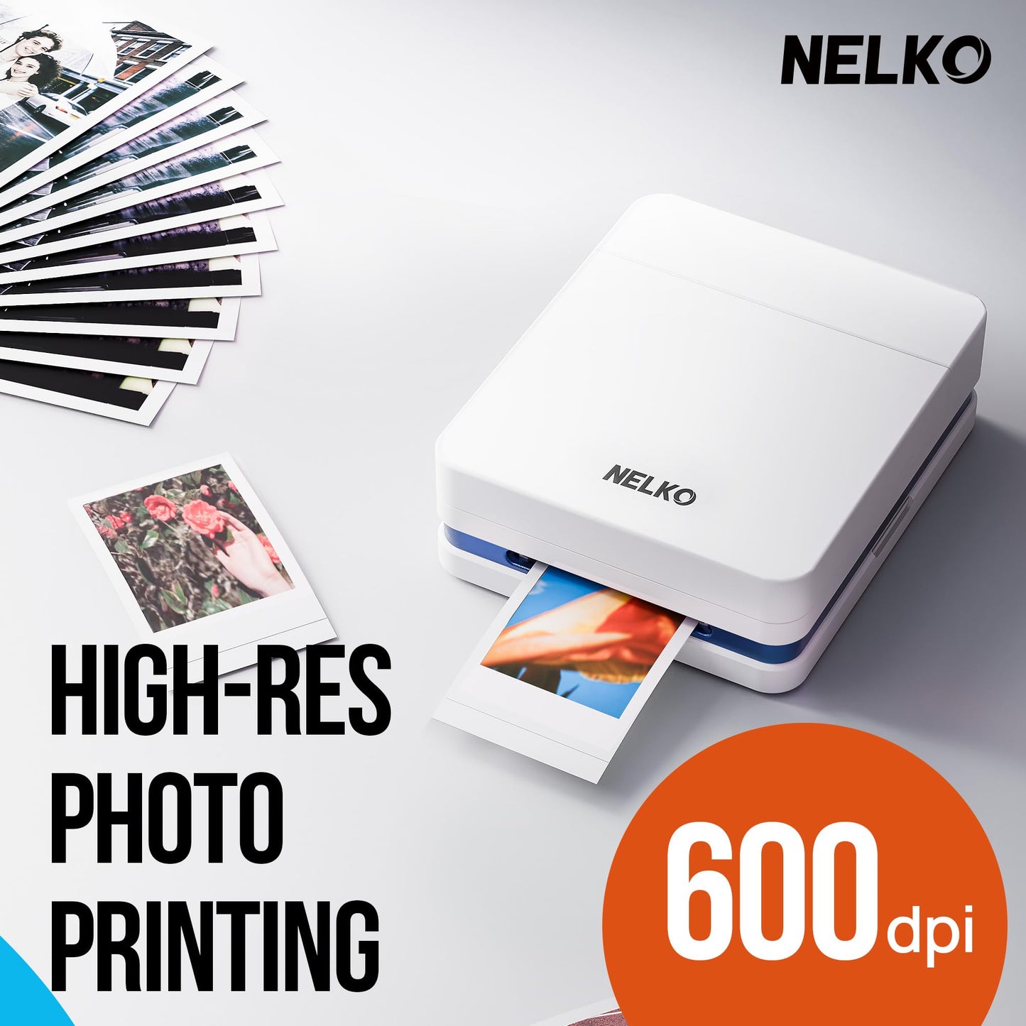 Nelko Photo Printer, 2x3 Portable Wireless Smartphone Printer, PP01 Mini Color Instant Inkjet Printer, Sticky-Back Photos, Bluetooth Compatible with iOS & Android, App Editing, White