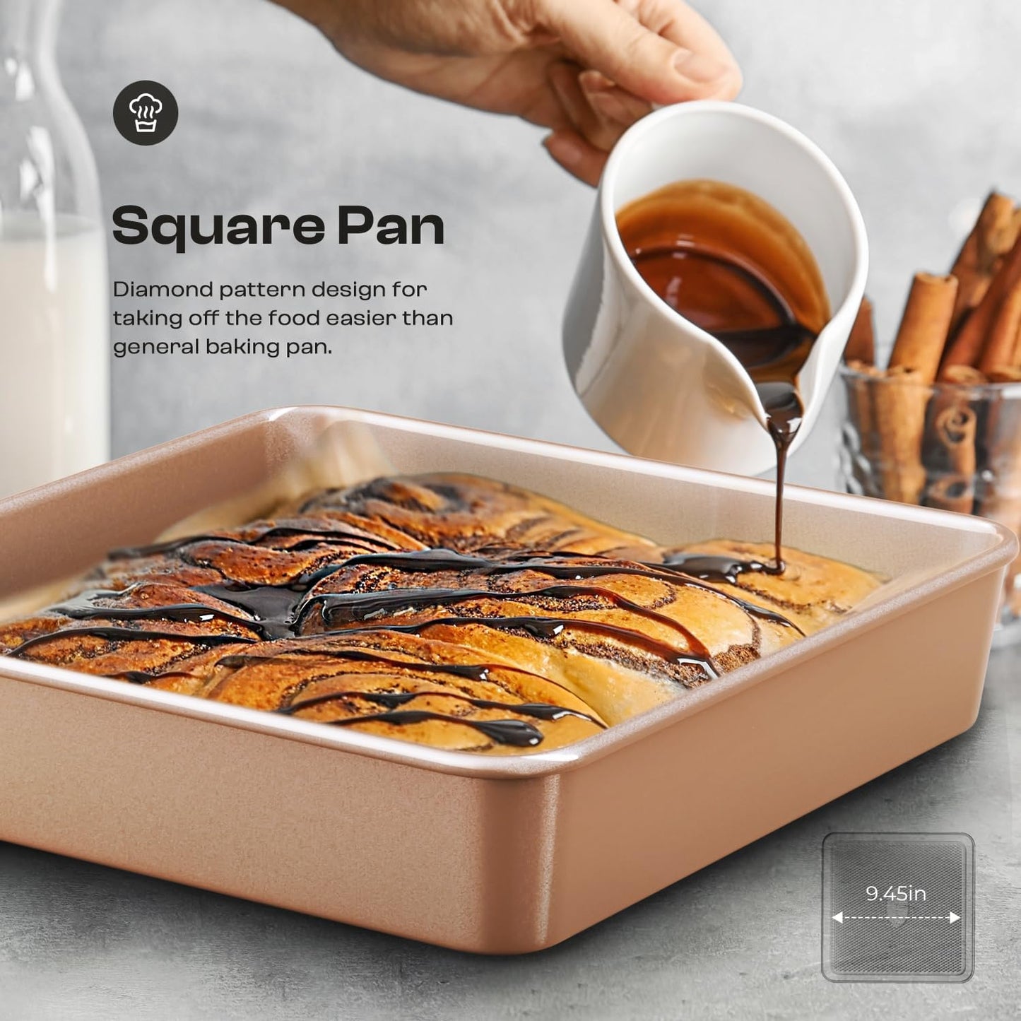 Skiennix 8-Piece Baking Pans Set - Nonstick Bakeware with Ceramic Coated Gold Finish