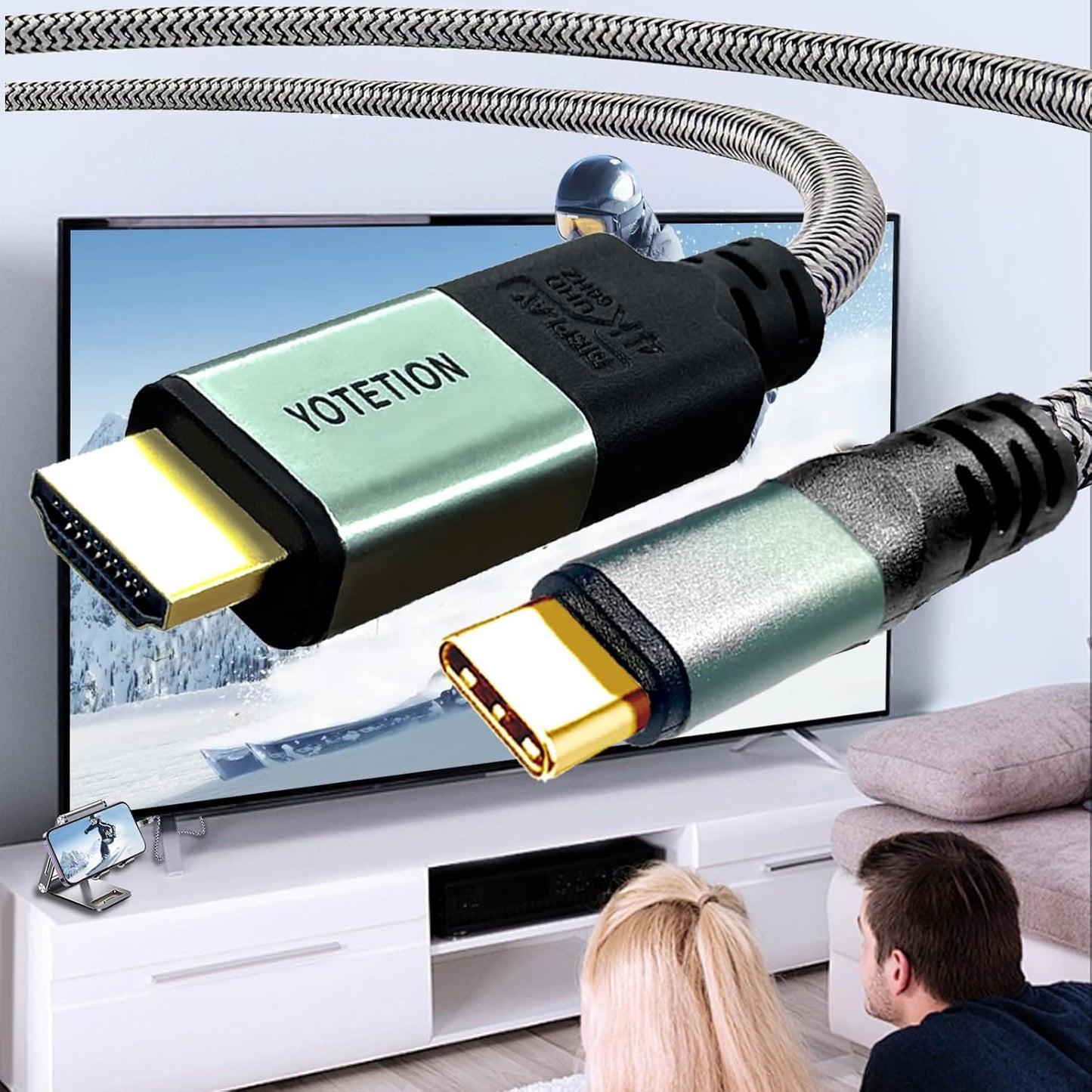 YOTETION 20FT 4K@60Hz, 15 S8-S23, 2, 3/4] USB-C to HDMI-A Braided Cable, Suitable for Home Office [Compatible