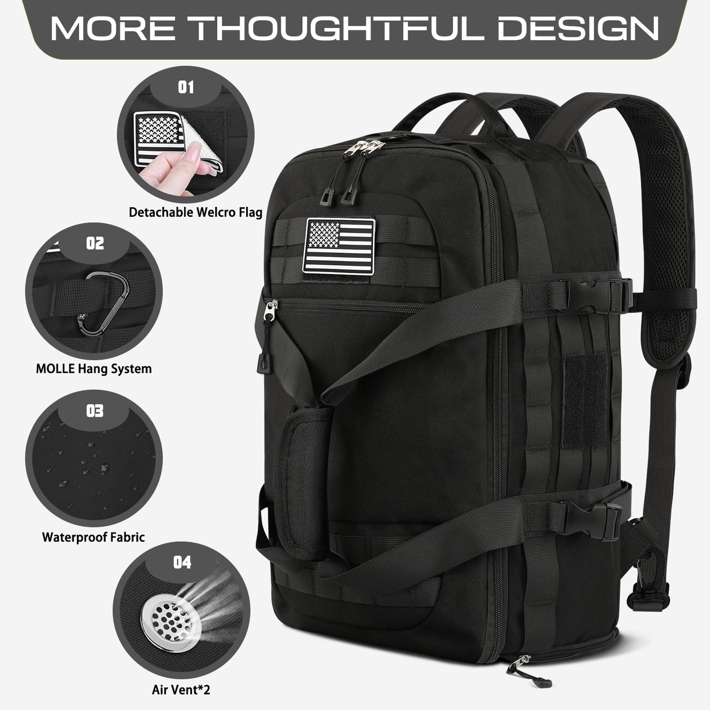 ETRONIK Gym Bags for Men Women, Carry On Luggage 22x14x9 Airline Approved, Tactical Duffle Bag with Shoe Compartment, 3 in 1 Carry on Travel Backpack with Wet Pocket, Weekender Overnight Bag, Black