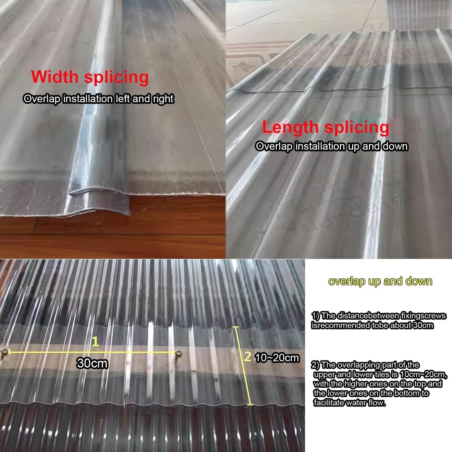 QWEASDF Transparent Roof Sheet,Roofing Cladding Panel,Corrugated Roofing Sheet,Fiberglass Daylighting Panels,Anti-UV Rainproof Sunshine,FRP Daylighting Plate, Greenhouses(3pcs,0.9 * 0.7m/35 * 28in)