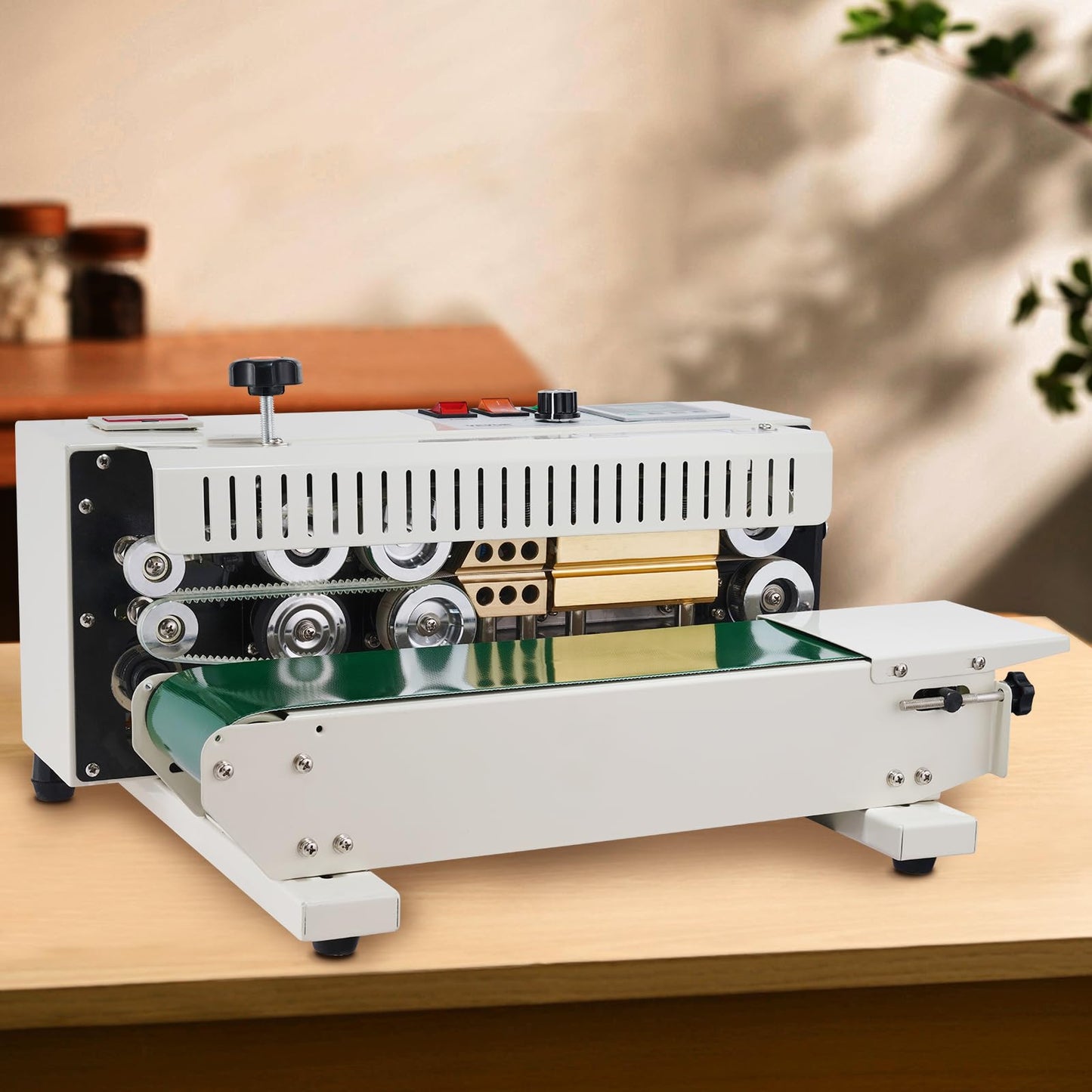 VEVOR Continuous Bag Band Sealing Machine FR900K Band Sealer Machine with Digital Temperature Control Horizontal Bag Sealer for 0.02-0.08 mm Plastic Bags Continuous Band Sealer w/Printing Function