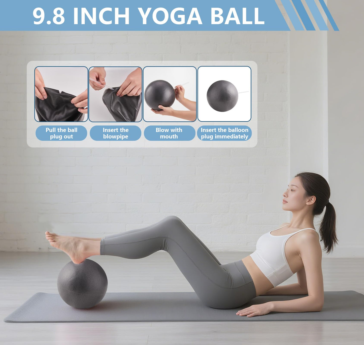 Daywhote 10 Pcs Black Home Pilates Essential Kit Workouts Fitness Mini Ball Womens Pilates Set Beginners Yoga Magic Circle