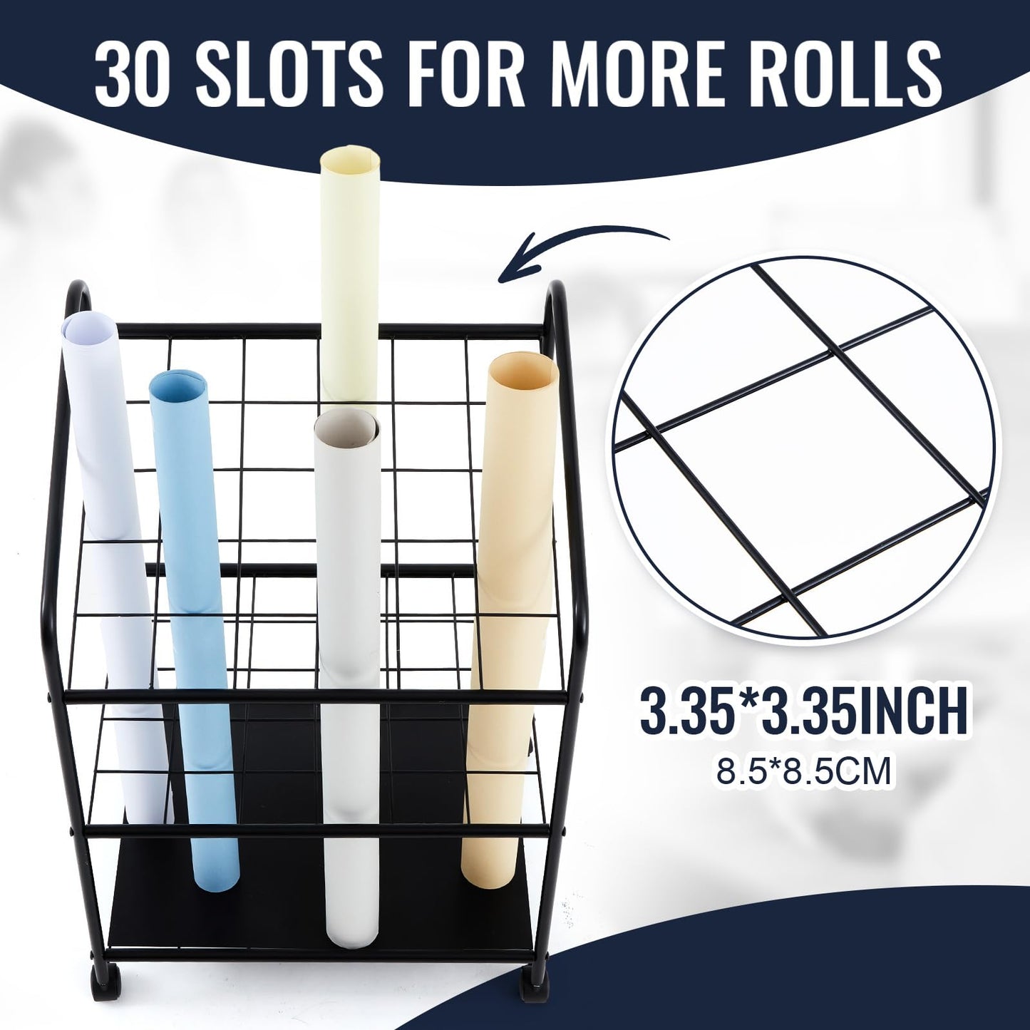 WILLBOND Blueprint Storage Rack Wire Roll File Holder with Wheels Metal Blueprint Storage Bin Cart Paper Holder Cabinet Vertical Tube Poster Organizer (30 Slots, 32.28 x18.11 x22.06 lnch)