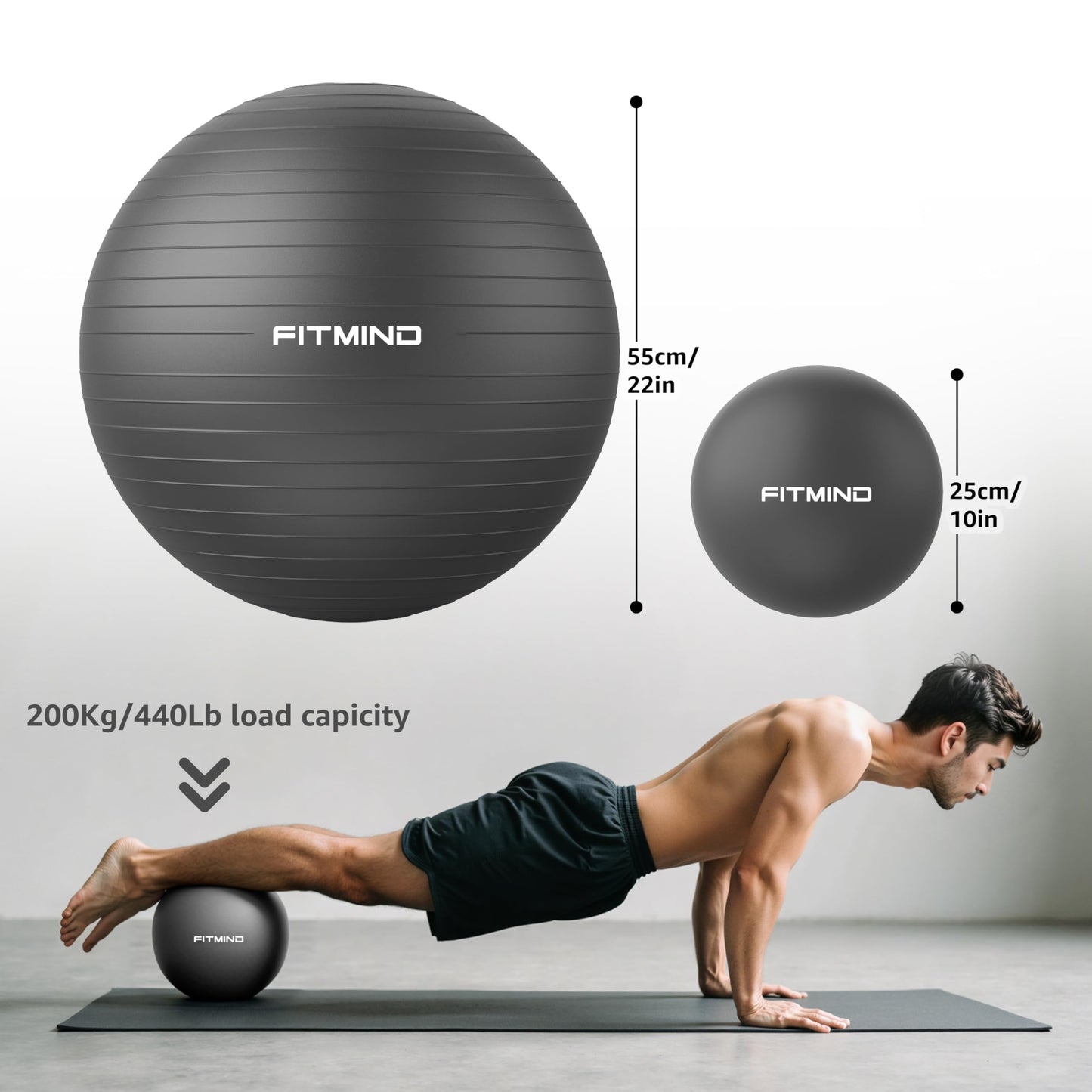 FITMIND Yoga Ball set-55cm&25cm(Black)