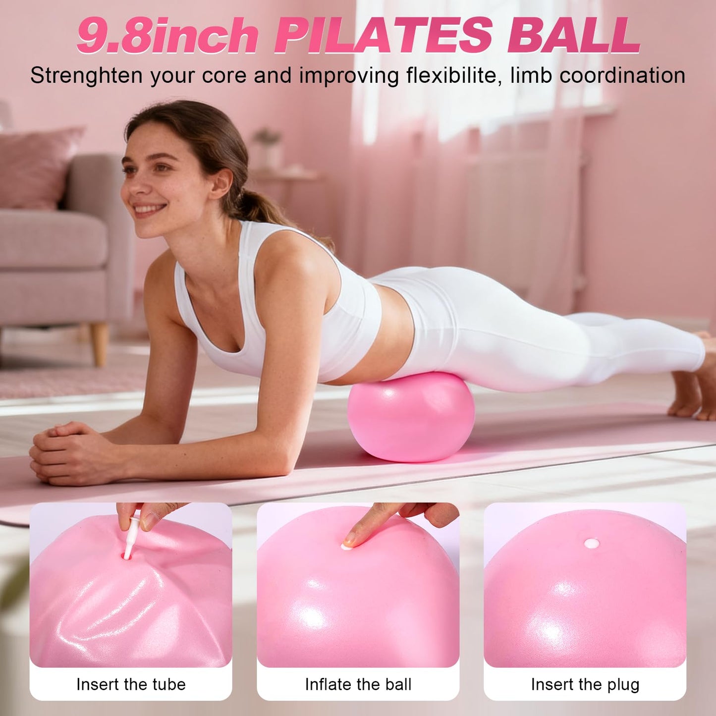 Pilates Kit 14 Pcs, Pilates Essentials Kit for Women, Pilates Equipment for Home with Yoga Circle Ball Ring, 5 Resistance Bands,Pedal Puller Resistance Band,Anti-Slip Socks for Starter Set Accessories