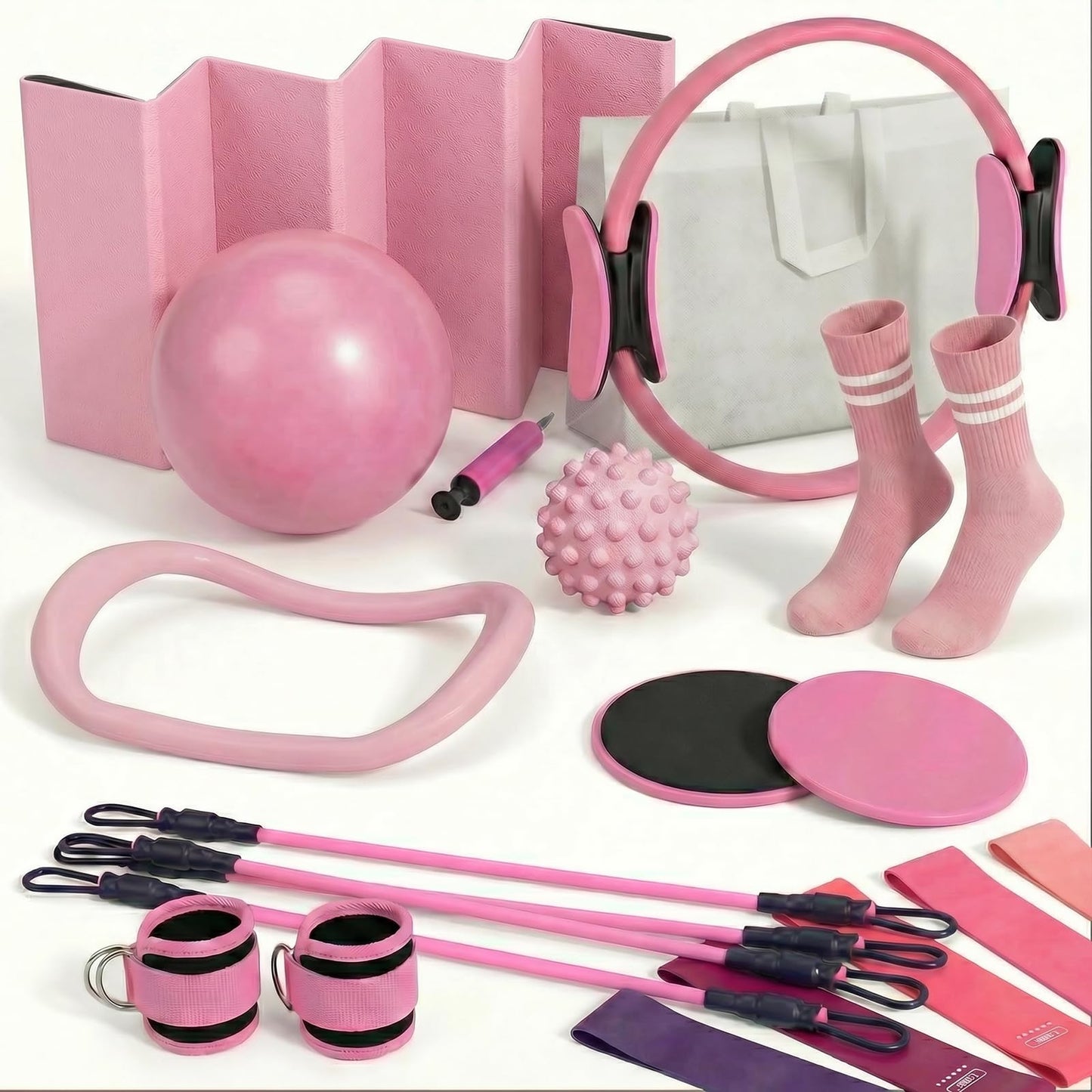 18PCS Ultimate Home Pilates Circle Kit,Professional Pilates Equipment Set with Magic Pilates Ring, Ball & Yoga Mat for Full Body Toning Women,Portable At Home Workout Equipment for Core Strength