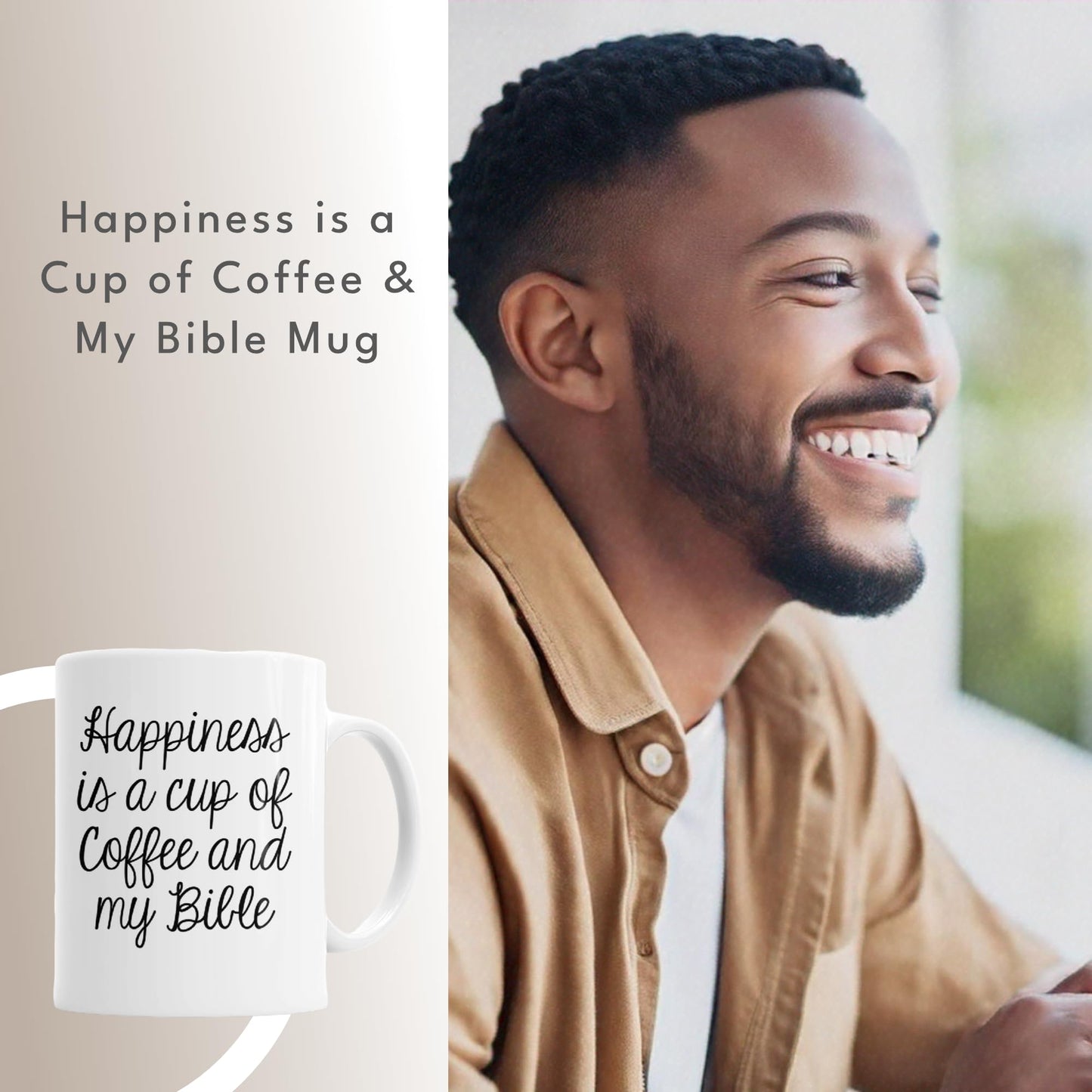 Happiness is a Cup of Coffee & My Bible Mug - Ceramic Christian Gift for Women