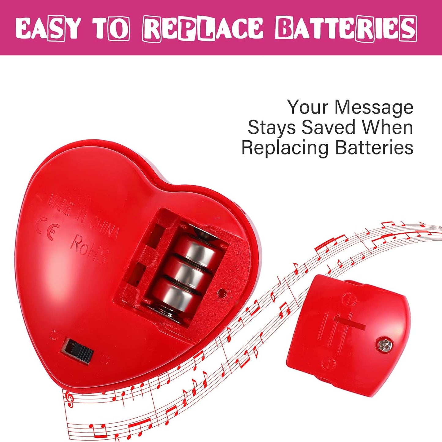 Civaner 2 Pack 20 Voice Recorder for Stuffed Animal Second Red Heart Voice Recorder Sound Recording Device Recordable
