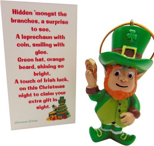Lucky Leprechaun Christmas Ornament Gift Set - Includes Find Me Figurine & Irish Poem Card