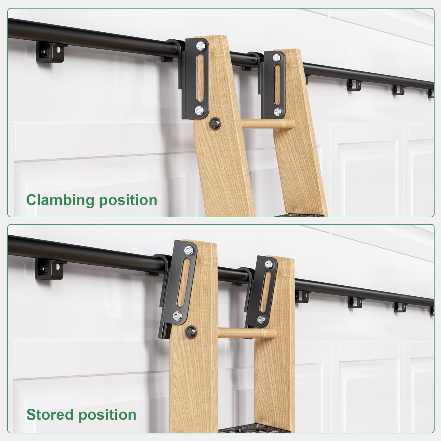 HARDJULAN 20FT Telescopic Hook on Sliding Library Ladder Hardware,Includes Bottom Wheel with Brake,MAX Load 300lbs