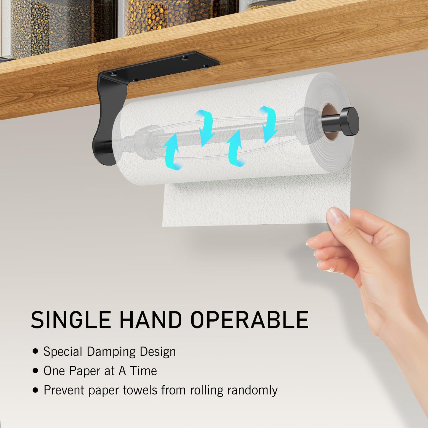 SetSail Paper Towel Holder Under Cabinet Easy Tear Wall Mount Self-Adhesive or Drilled for Kitchen Bathroom Black 2 Packs