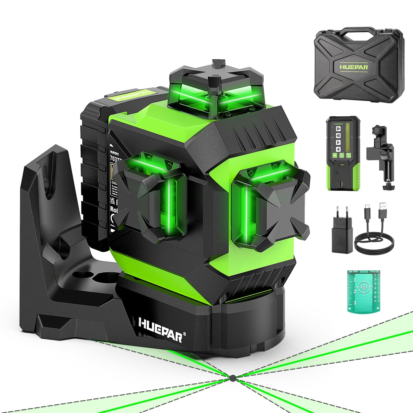 Huepar Laser Level 360 Self Leveling Outdoor with Fixed-Point Pivot Alignment Adjustment, 1/13"Precision Lazer Leveler with Pulse Mode, Adjustable Brightness, Remote Control Receiver, Solo Projects