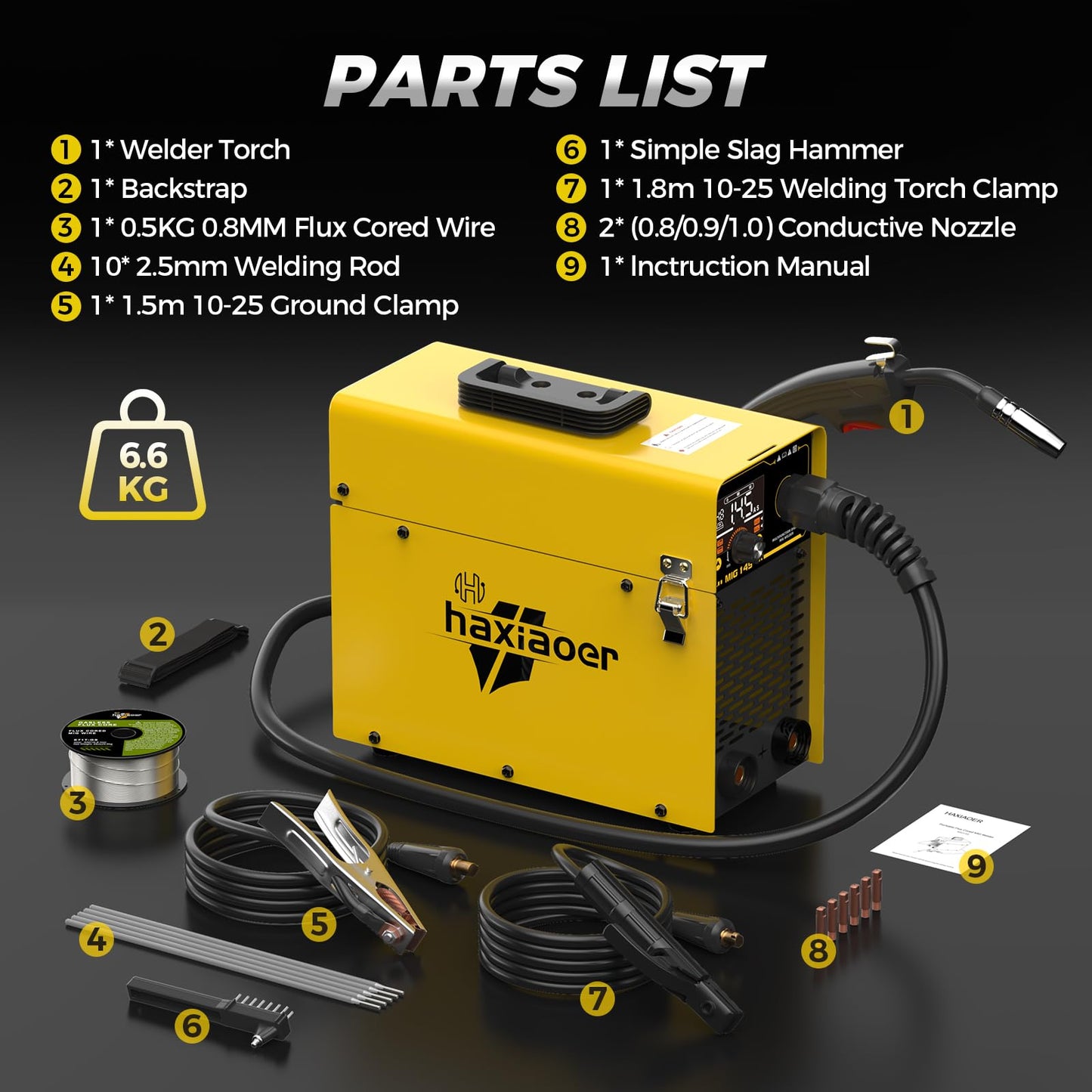 145 MIG Welder with LED Display IGBT Inverter Welder 110V Flux Core MIG/Lift Tig/Stick Welding Machine 2T 4T Three in One Professional MIG Welder for Home and Industrial Use