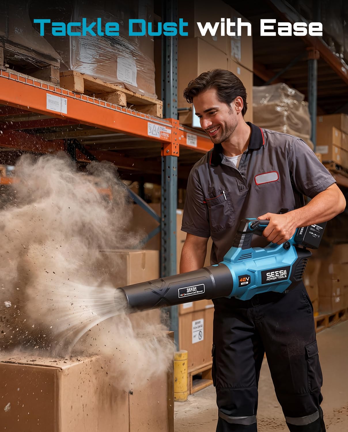 SEESII 40V Leaf Blower Cordless, 650CFM Brushless Motor Battery Powered Leaf Blower with 2 x 5.2Ah Batteries & 2 Chargers, Turbo Mode & 3 Speeds Control Electric Blower for Lawn Care/Light Snow/Debris