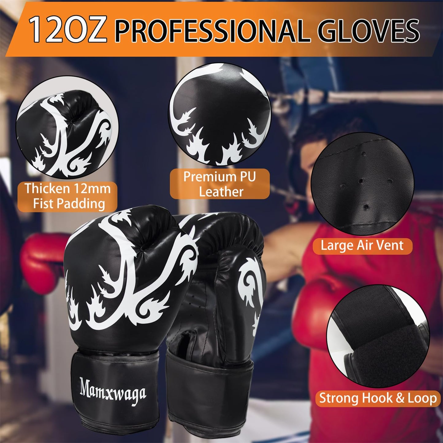 Mamxwaga 4FT Canvas Punching Bag for Adults, Hanging Boxing Heavy Bag with 12oz Gloves for Kickboxing Muay Thai Max Load-Bearing 180 Lbs(Unfilled)