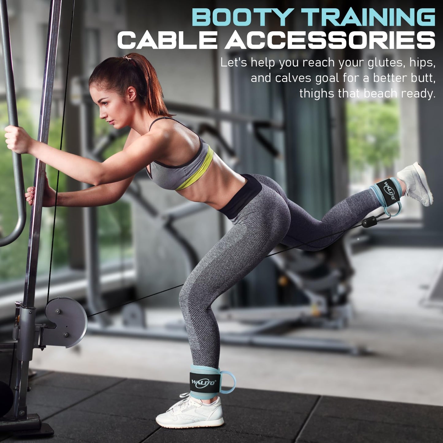 WALITO Gym Ankle Straps for Cable Machines Women & Men - Glute Kickback Ankle Cuff, Adjustable Cable Machine Accessories for Leg Extensions, Hip Abductors & Lower Body Workouts (Pair-Blue)
