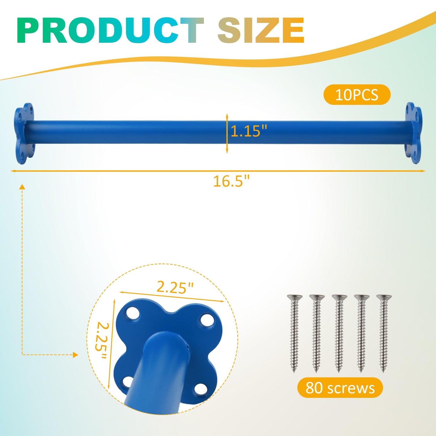 10 Pack Steel Monkey Bars Ladder Rungs, 16.5 Inch Blue Whit Screws, Hardware Kit for Backyard Playground Swing Set & Indoor Outdoor Climbing Equipment (Blue)
