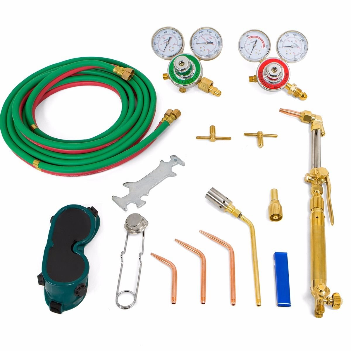 XtremepowerUS Oxygen & Acetylene Welding Brazing Cutting Torch Kit Gas with 3 Nozzle 11.5' ft Hose Gauge Regulator Set CGA 540 Goggles Carrying Case
