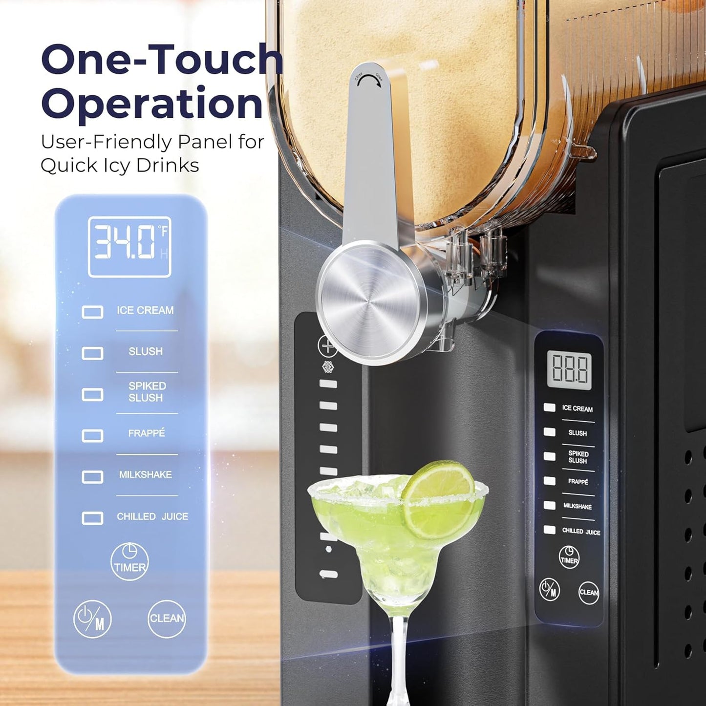 Slushie Machine, No Ice Needed Slushy Maker for Home, Real-Time Temp Display, Frozen Drink Maker with 6 Preset Programs for Ice Cream, Frappés, Milk Shake and More, Black, 1 Pack+3Modes