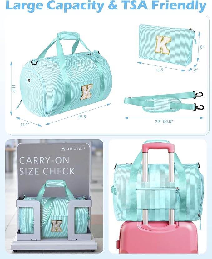 Gifts for 3 4 5 6 7 8 9 Year Old Girls, Girl Gym Bag, Kids Initial Overnight Duffel Bags with Shoe Compartment, Personalized Travel Bag with Makeup Pouch, Preppy Stuff for Niece (Letter C)