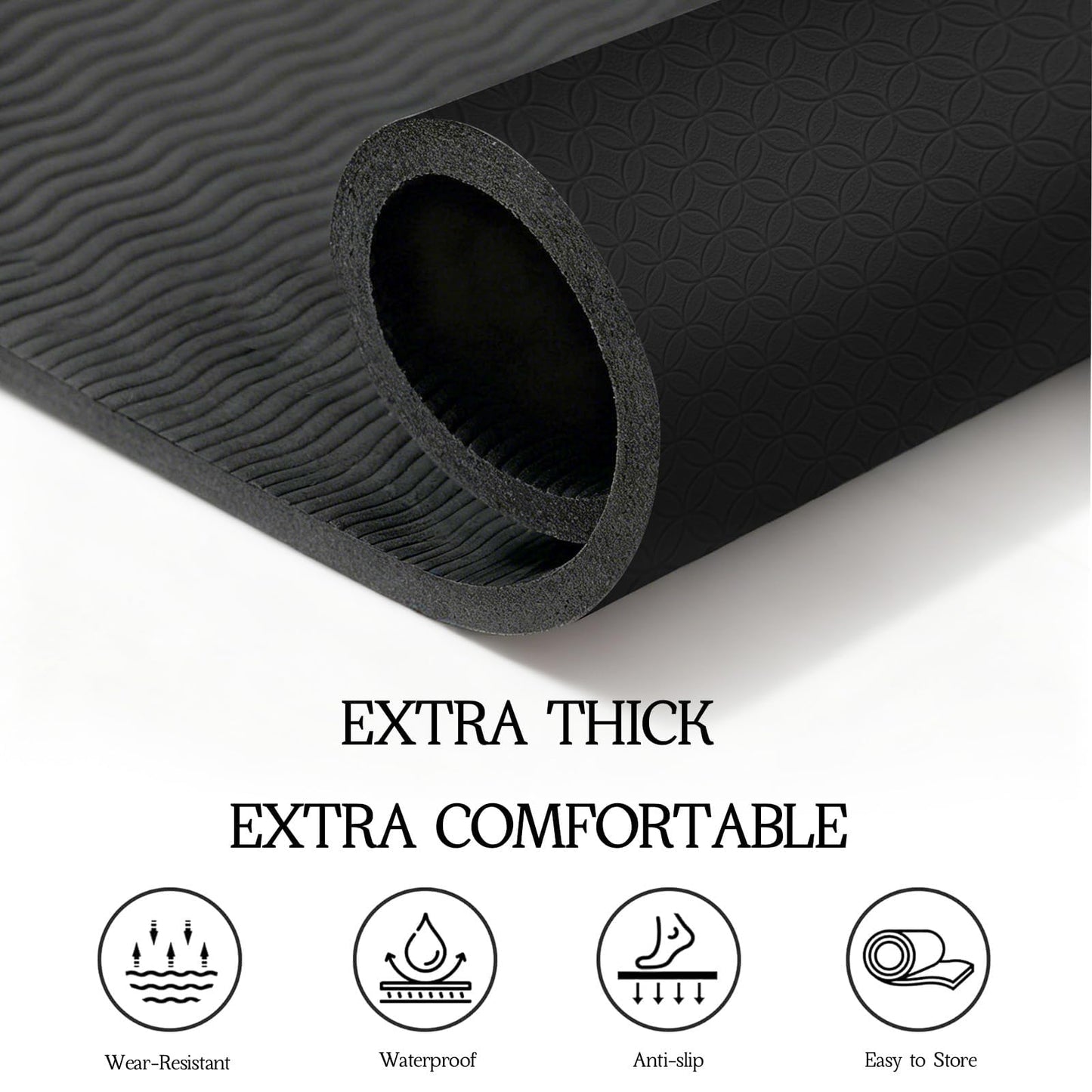 VTORY Extra Large Yoga Mat 6'x 4'x 12mm (1/2in) Thick Exercise Mat for Men and Women, Non-Slip, Durable Workout Mat for Home Workout, Yoga, Pilates, Stretching (Black)