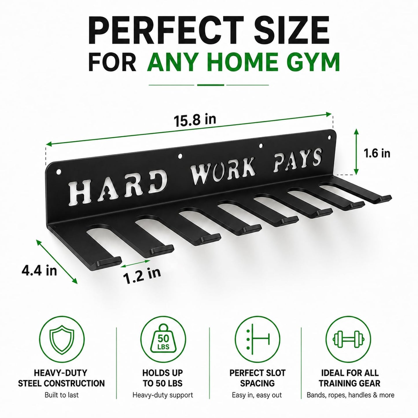 WIPHANY Home Gym Accessories Organization Storage Rack Equipment For Home 8 Hook Wall Hanger Display Gear Barbells Resistance Bands Jump Ropes Lifting Belt Hanger Accessories Hardware Included