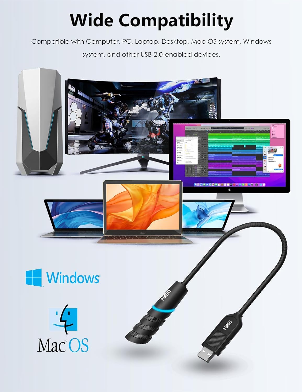 MillSO USB Microphone for PC and Laptop, Portable Gooseneck USB Computer Microphone Mute/Noise