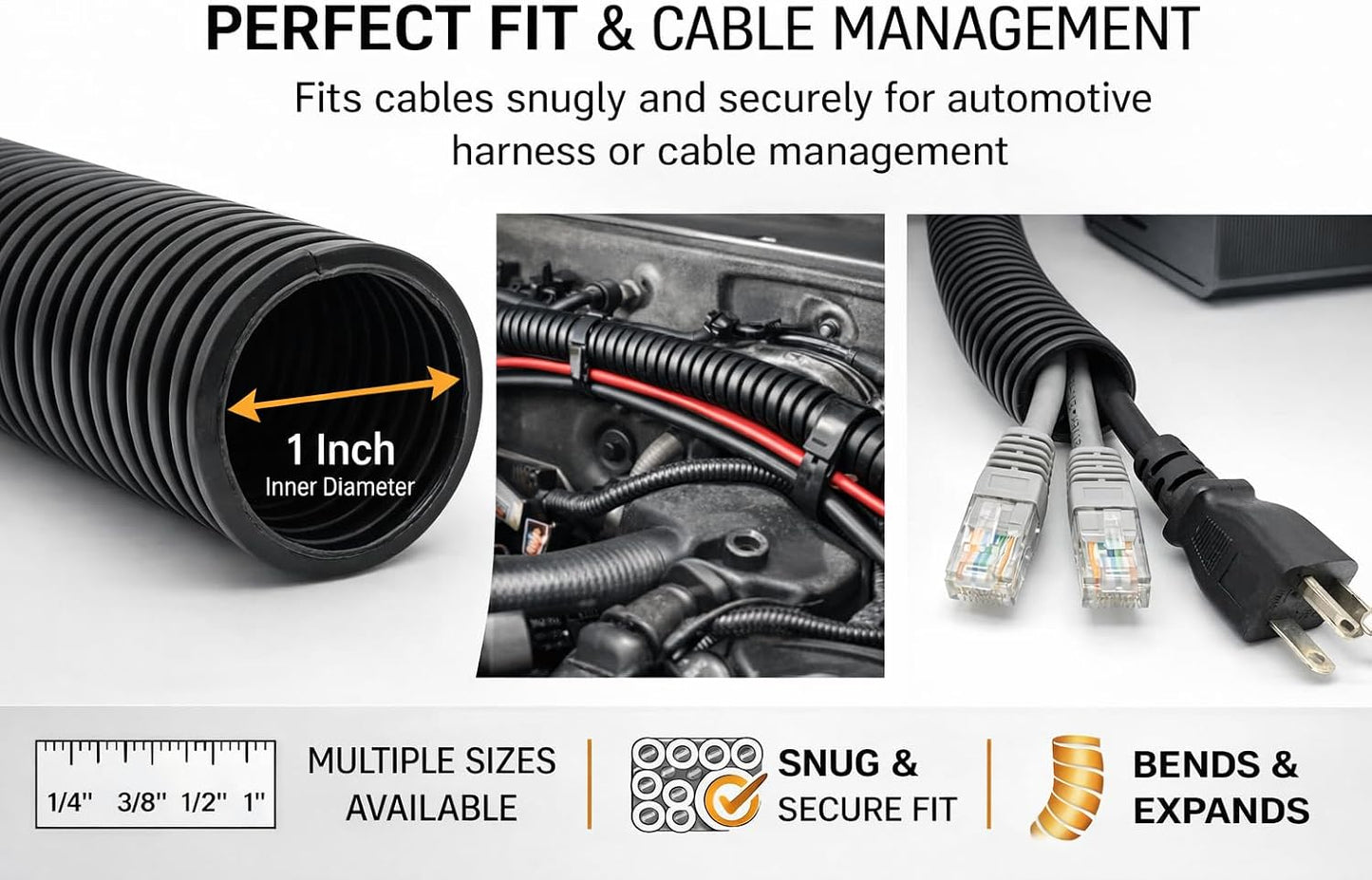 567 INDUSTRIAL TECHNOLOGY GROUP 567ITG 1" 10ft x Split Wire Loom Tubing - Black Automotive Wire Protector Conduit