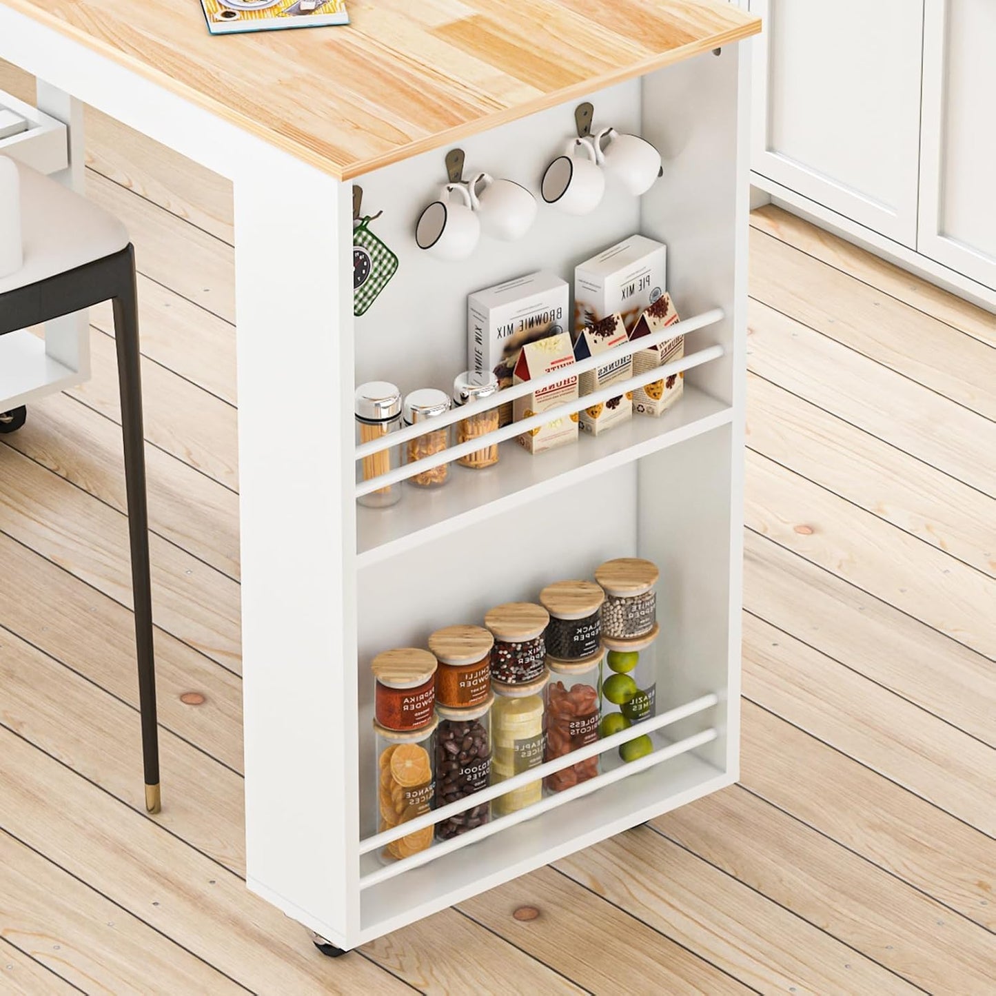 DalyLuxa 78"-49" Extendable Rolling Kitchen Island with Extended Dining Table, Mobile Kitchen Storage Islands with Storage Drawers, 2-Tier Storage Shelf, White