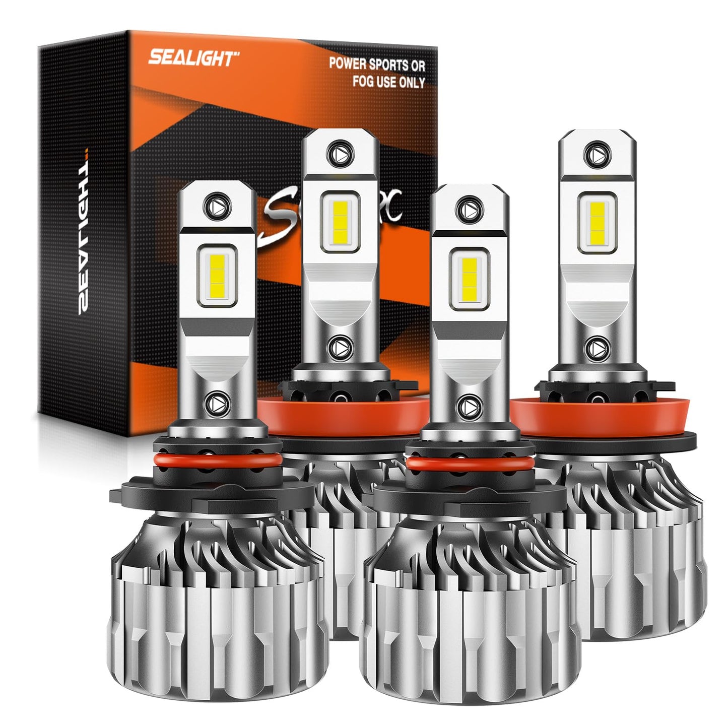 SEALIGHT H11 9005 LED Light Bulbs Combo, 56000 Lumens, 6500K Cool White, Aluminum, Pack of 4