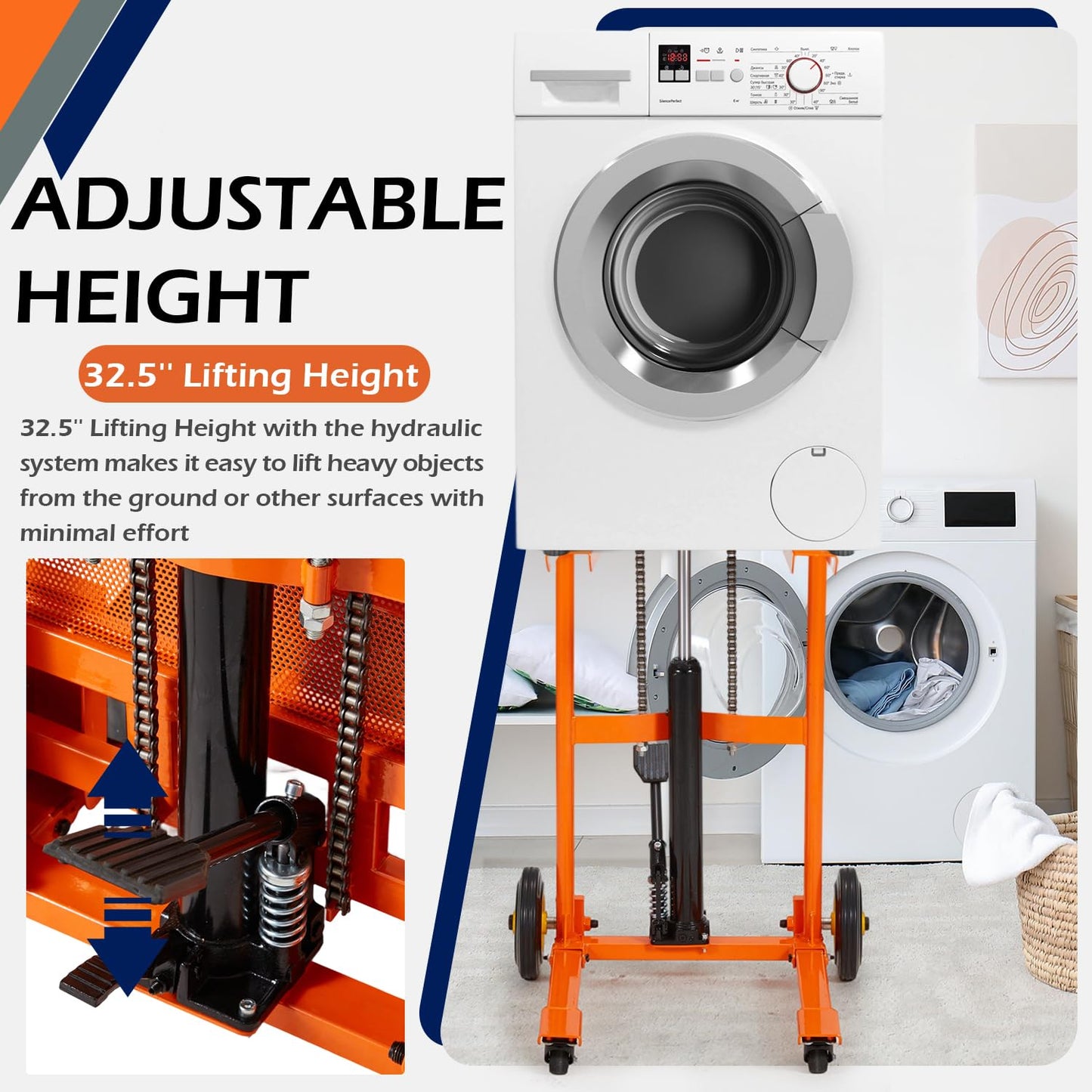 AECOJOY Hydraulic Lift Winch Stacker, Material Lift Table Cart 500 Lbs Capacity, 32" Max Lift Height, Pallet Truck Jack with Lockable Swivel Casters – Ideal for Warehouse, Workshop and Garage Use
