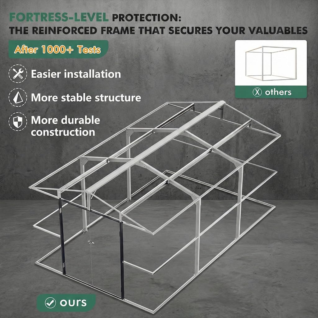 10x16 FT Metal Shed Heavy-Duty | Military-Grade 20-Gauge Reinforced Frame with Powder Coating | 50 PSF Snow Load & 120 MPH Wind Rated | Garden Tool/Bike Skylight Large Building