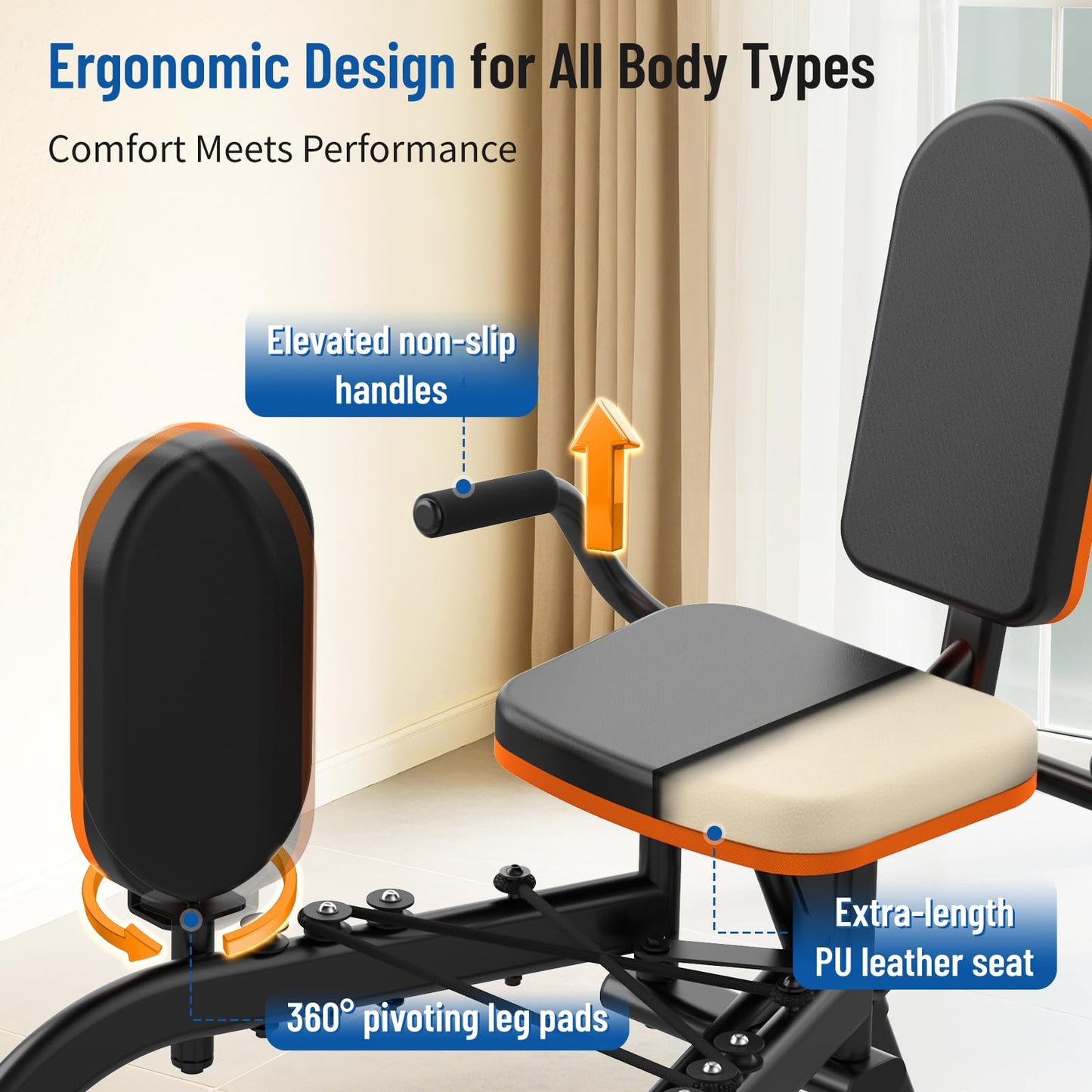 HXD-ERGO Hip Abductor Machine for Home Gym, 6-Level Glute Machine & Thigh Workout Equipment, Booty Builder with Plush Padding, Compact Leg Exercise Euipment for Women & Men