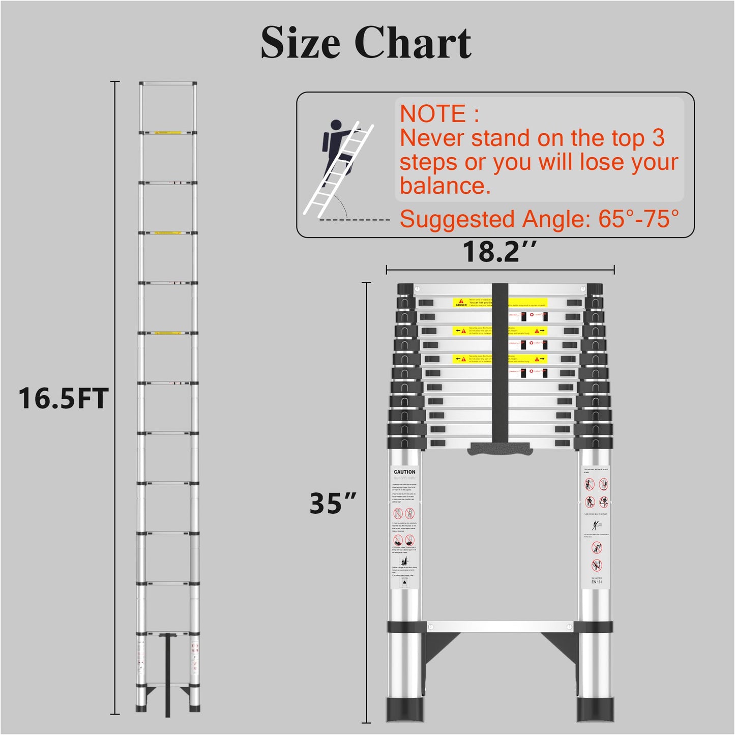 A-Frame Aluminum Telescopic Extension Ladder with Non-Slip Feet, 16.5FT Rv Telescope Foldable Extendable Compact Ladders for House Roof Travel Trailers, Adjustable Retractable, 330lbs Capacity