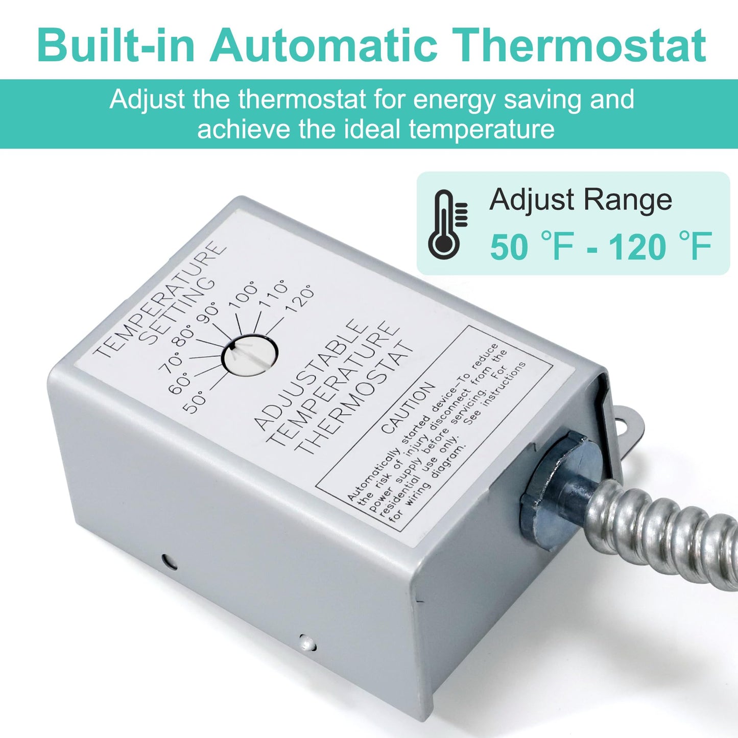 Hipoilk Gable Mount Power Attic Fan with Adjustable Thermostat, 15 Inch Attic Exhaust Fan, 1650 CFM, 1075 RPM, 3.4 Amp