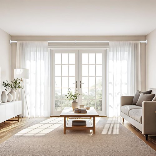 Long Tension Rod 39-144inch White Tension Curtain Rods no Drilling 1.26" Diameter Adjustable Outdoor Curtain Rod for Windows,Shower,Patio,Doorway,Heavy Duty Spring Rods