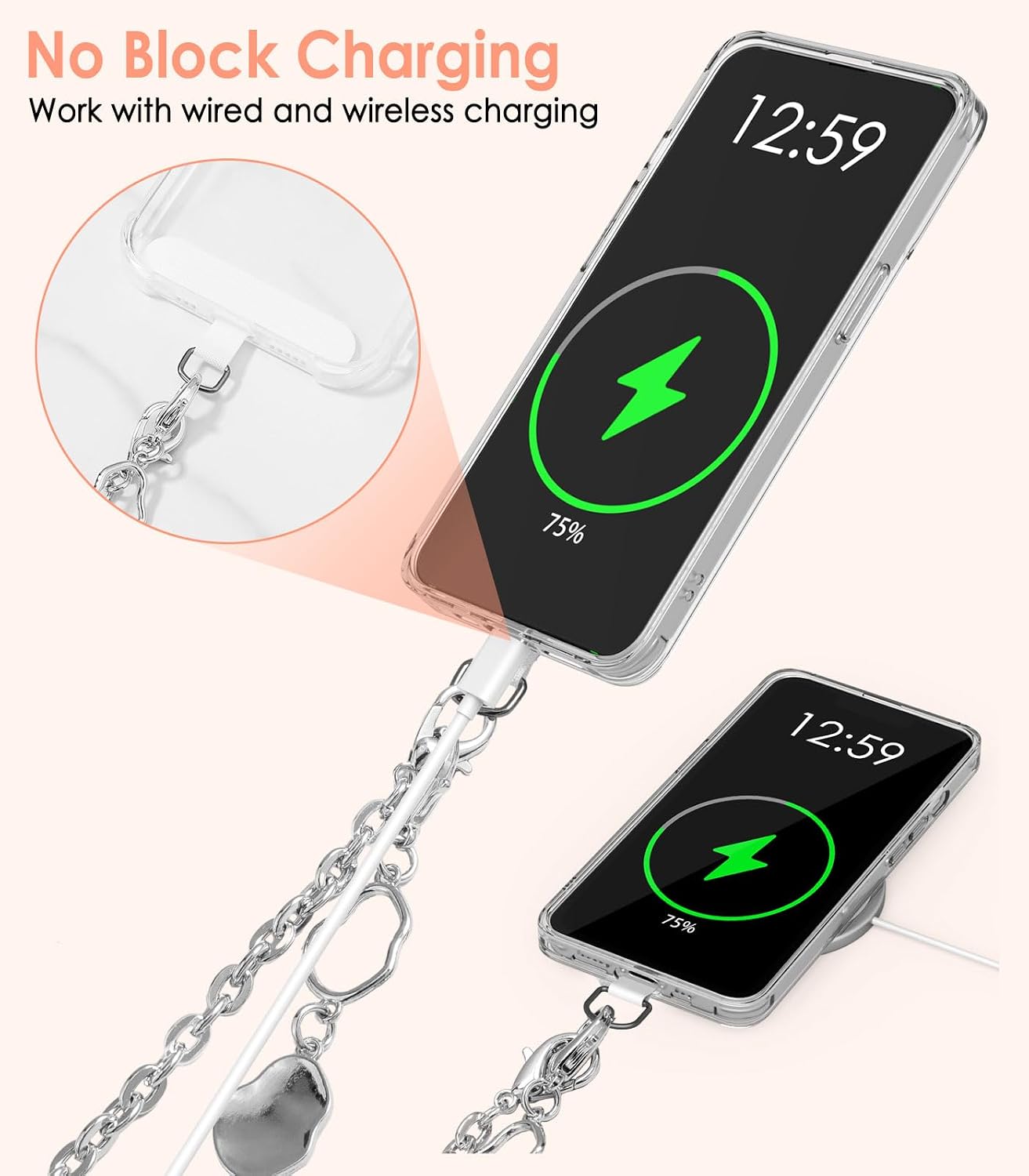1, 1, 2, MoKo Phone Chain Crossbody, Metal Cell Phone Lanyard, Universal Phone Lanyard Strap for iPhone, Samsung, Most