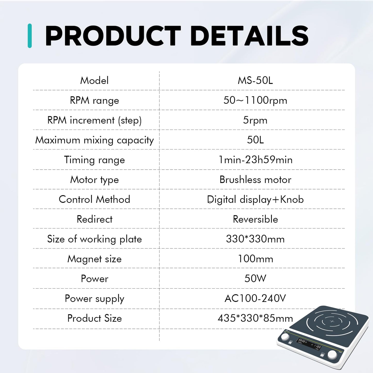 LAB FISH Digital 50L Magnetic Stirrer (50000ML) Large Capacity 1100PRM Magnetic Mixer 13"X13" Stir Plate W/Timer for Lab