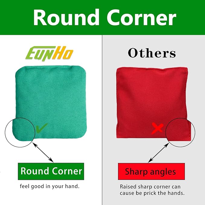 EunHo Cornhole Bags Set of 8 Regulation Size & Weight Corn Hole Bean Bags Official Professional All Weather for Tossing Game with Carry Case