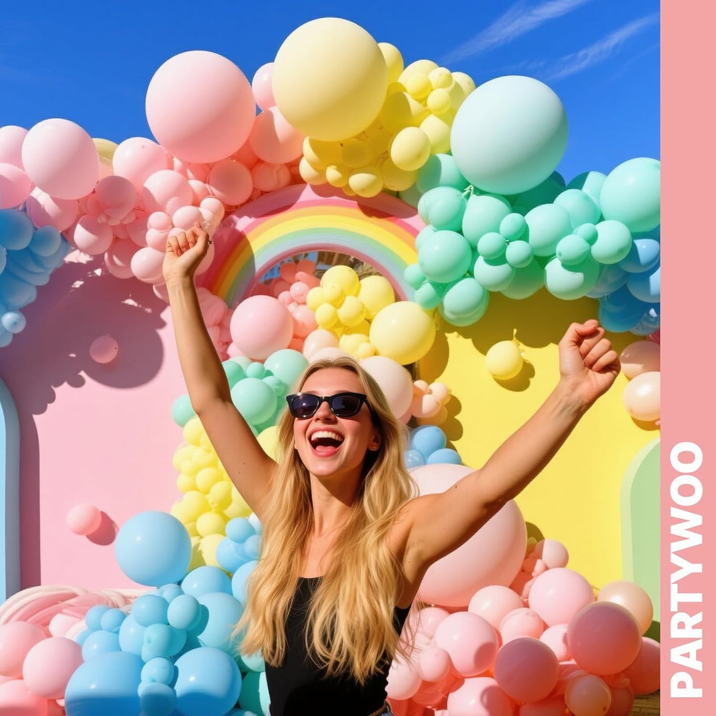 PartyWoo Pastel Rainbow Balloons - 66pcs 12 Inch Latex for Baby Showers, Gender Reveals & Parties