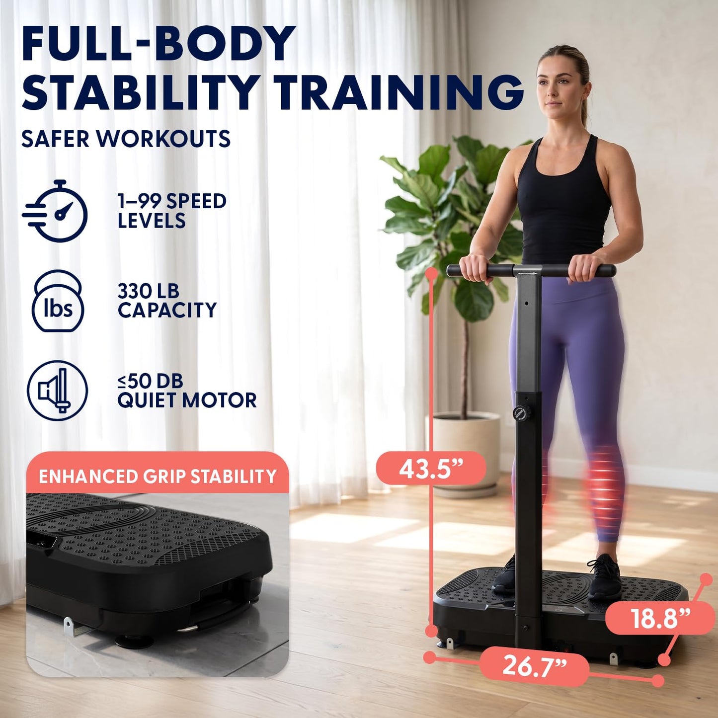 SQUATZ Vibration Plate Exercise Machine with Handlebar, Vibration Plate with Handles, 1-99 Speed Levels, 10 Preset Programs, Low-Impact Home Fitness Platform with Remote, Portable Design, Black