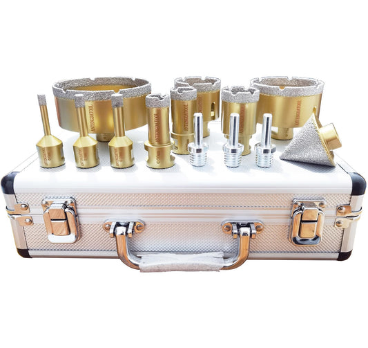 Antengdatool Dry/Wet Diamond Hole Saw Kit, Porcelain Tile Core Drill Bits Set Cutter for Ceramic Marble Brick Granite Stones Angle Grinder(6/8/10/20/25/35/50/75/100,50mm)
