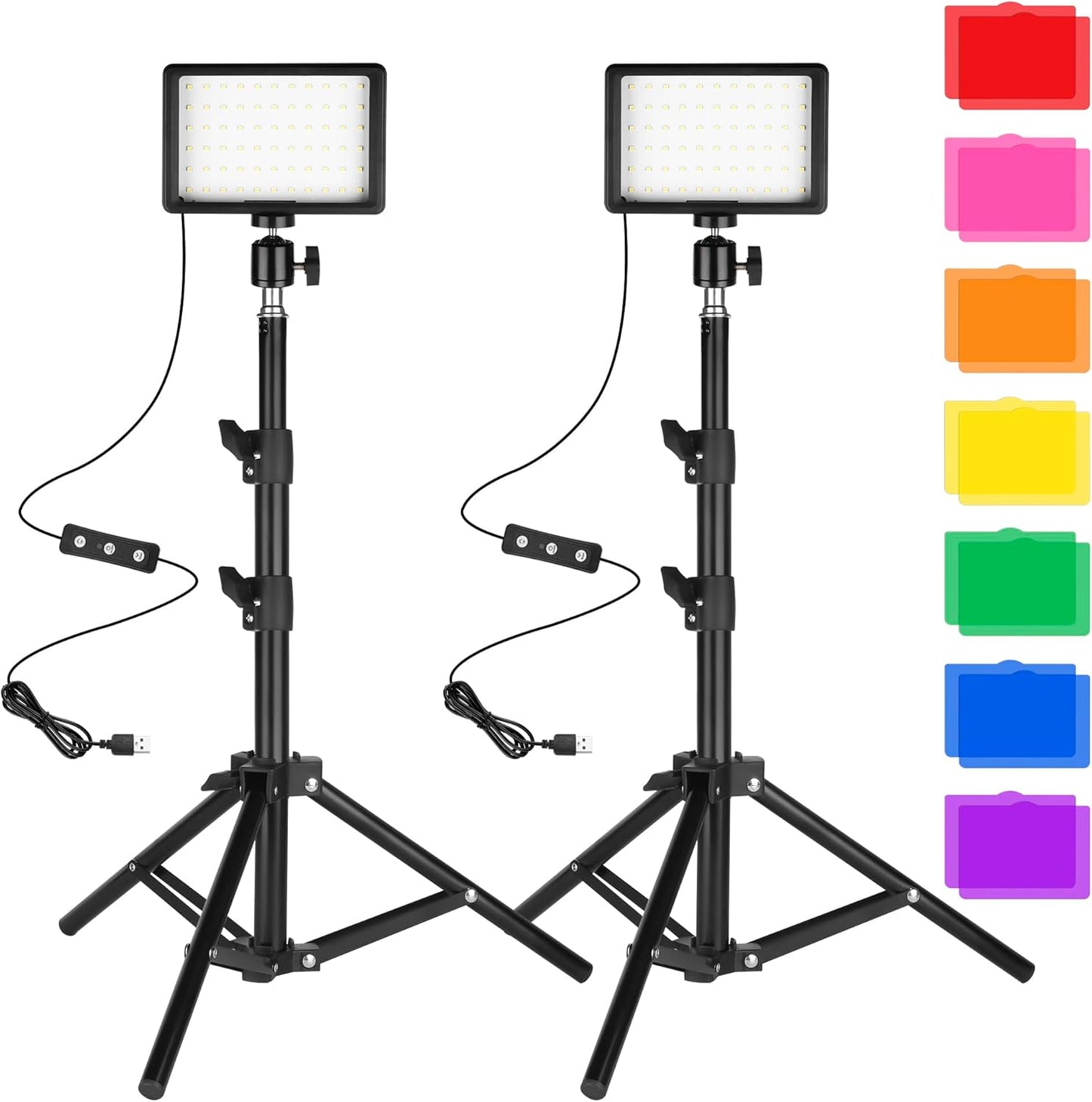 Ci-Fotto 2-Pack, Dimmable 5600K LED Photo Video Light USB LED Continuous Light Photography Light with Tripods and Color