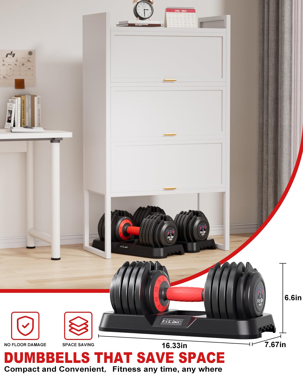 Fit Sir Adjustable Dumbbell Set, 10-in-1 25LB Ajustable Dumbbells with Safe Locking System, Enclosed Storage Tray, 1 Sec Fast Adjustment, Comfortable Non-Slip Textured Grip, Suitable for Home Gym Workouts Men and Women